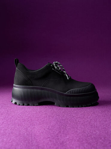 Darra Faux Suede Ridged-Sole Platform Sneakers, Black Textured, hi-res