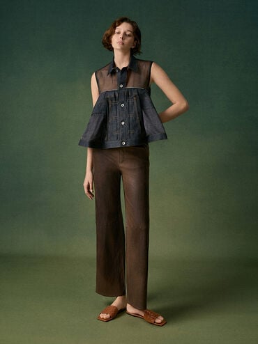 Ivette Woven Slide Sandals, Brown, hi-res