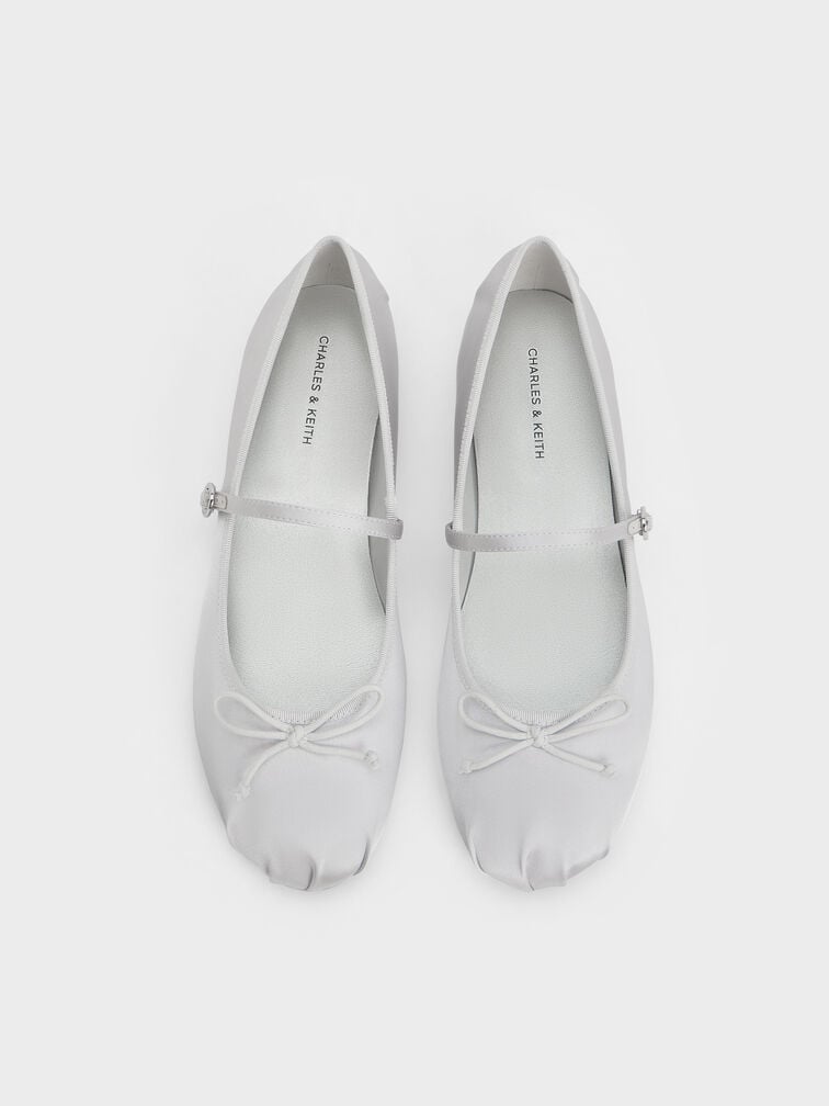 Emiko Satin Bow Mary Jane Flats, Silver Emiko Satin Bow Mary Jane Flats, Silver, hi-res