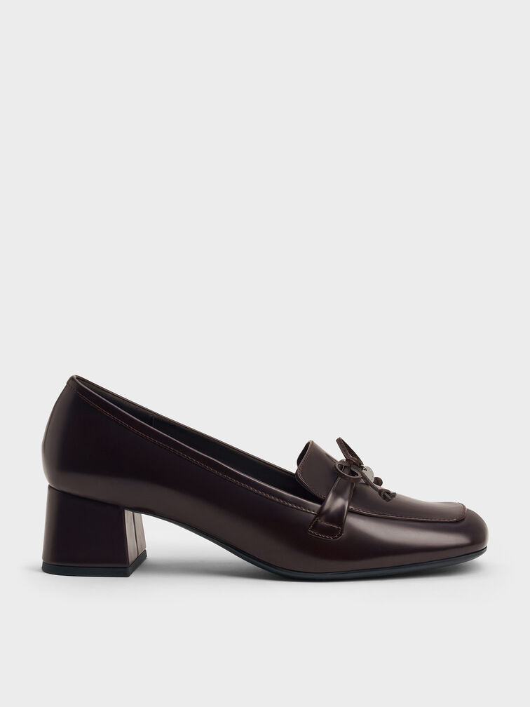 Circle-Charm Bow Loafer Pumps, Burgundy, hi-res