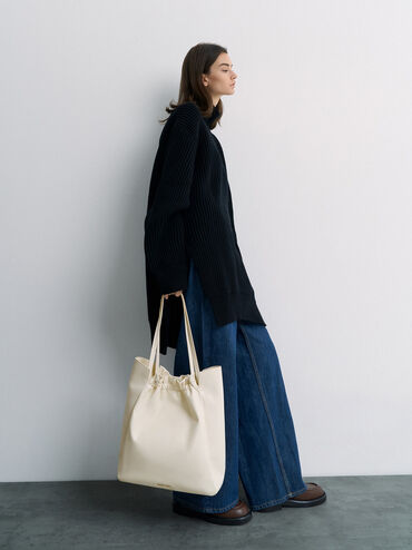 Brigette Ruched Tote Bag, Cream, hi-res