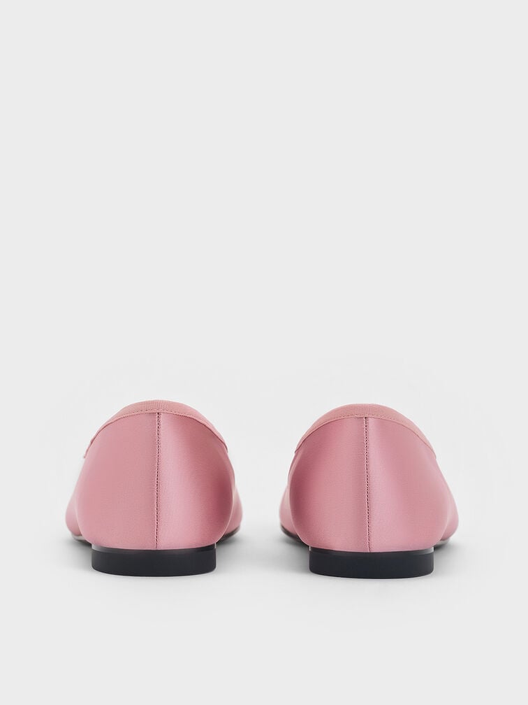 Satin Bow Ballet Flats, Pink, hi-res