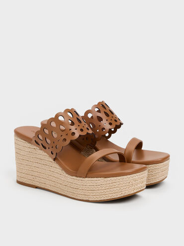 Cut-Out Espadrille Wedges, Cognac, hi-res