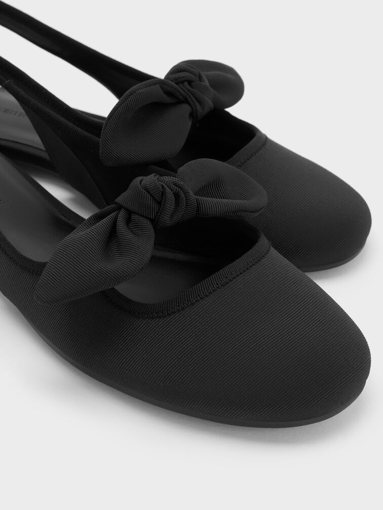 Knot-Bow Slingback Flats, Black Textured, hi-res