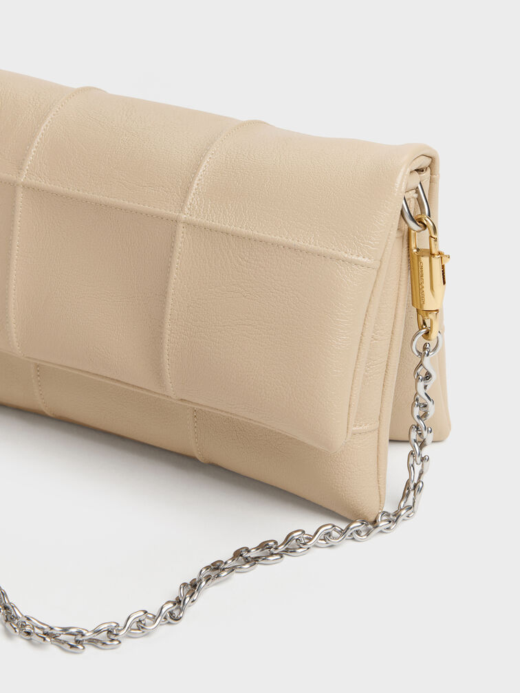 Delfina Quilted Wallet On Chain, Sand Beige, hi-res