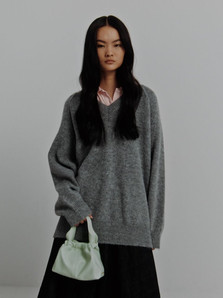 Ally Ruched Slouchy Chain-Handle Bag, Mint Green, hi-res