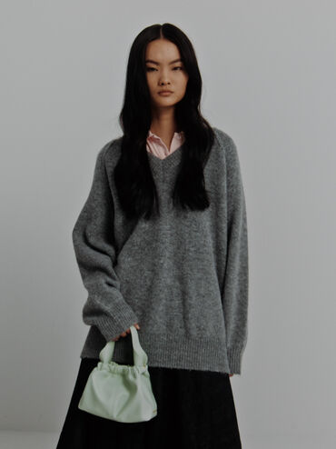 Ally Ruched Slouchy Chain-Handle Bag, Mint Green, hi-res