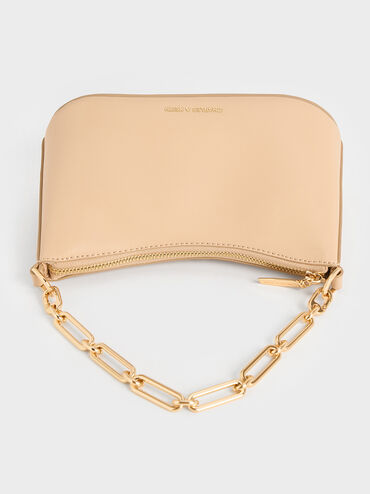 Robyn Elongated Chain-Handle Bag, Beige, hi-res