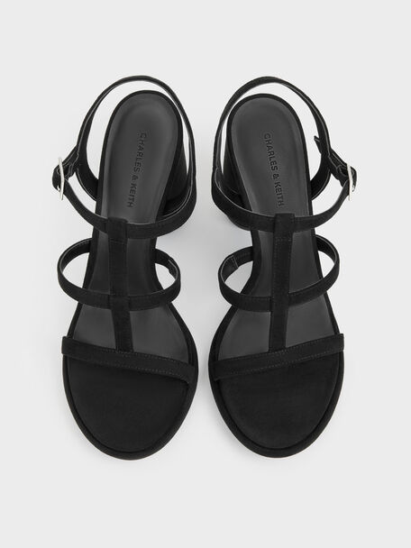 Aether Faux Suede Platform Sandals, Black Textured, hi-res