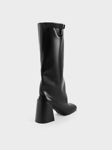 Robbie Side-Buckle Block-Heel Knee-High Boots, Black, hi-res