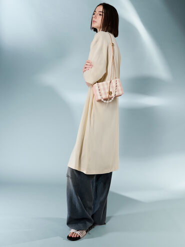 Alessia Checkered Pearl-Embellished Wallet on Chain, Light Pink, hi-res