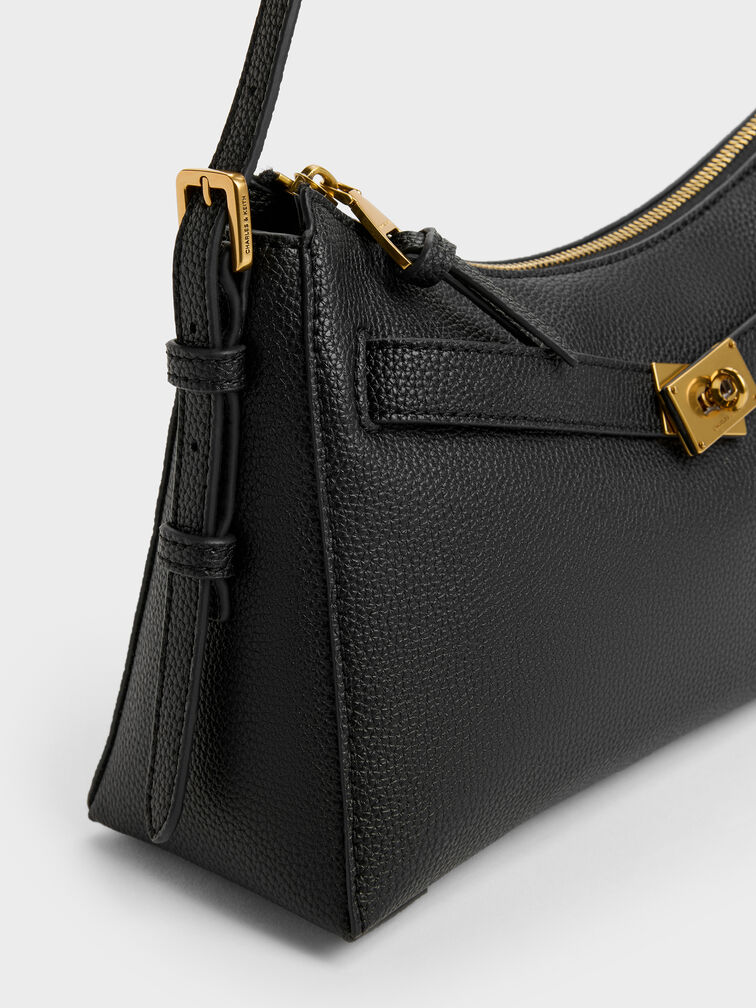 Dinora Belted Shoulder Bag, Black, hi-res