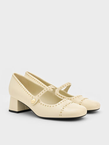Studded Mary Jane Pumps, Chalk, hi-res