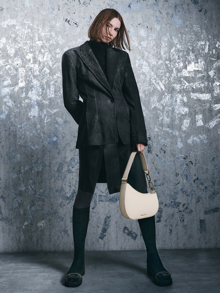 Agatha Chain-Accent Shoulder Bag, Cream, hi-res