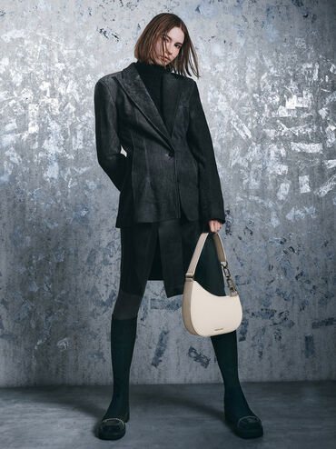 Agatha Chain-Accent Shoulder Bag, Cream, hi-res