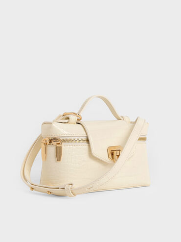 Arwen Croc-Effect Top Handle Vanity Bag, Cream, hi-res