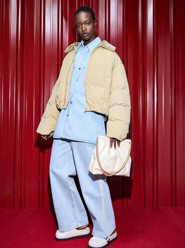 Duo Double Chain Hobo Bag, Cream, hi-res