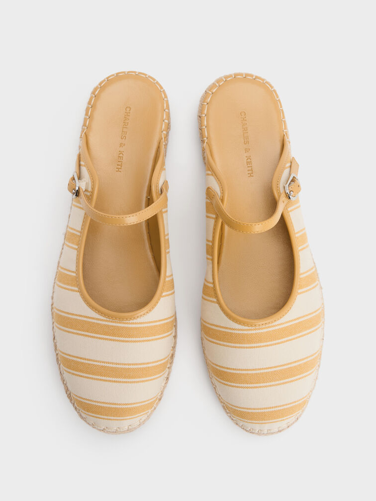 Striped Mary Jane Espadrille Mules, Yellow, hi-res