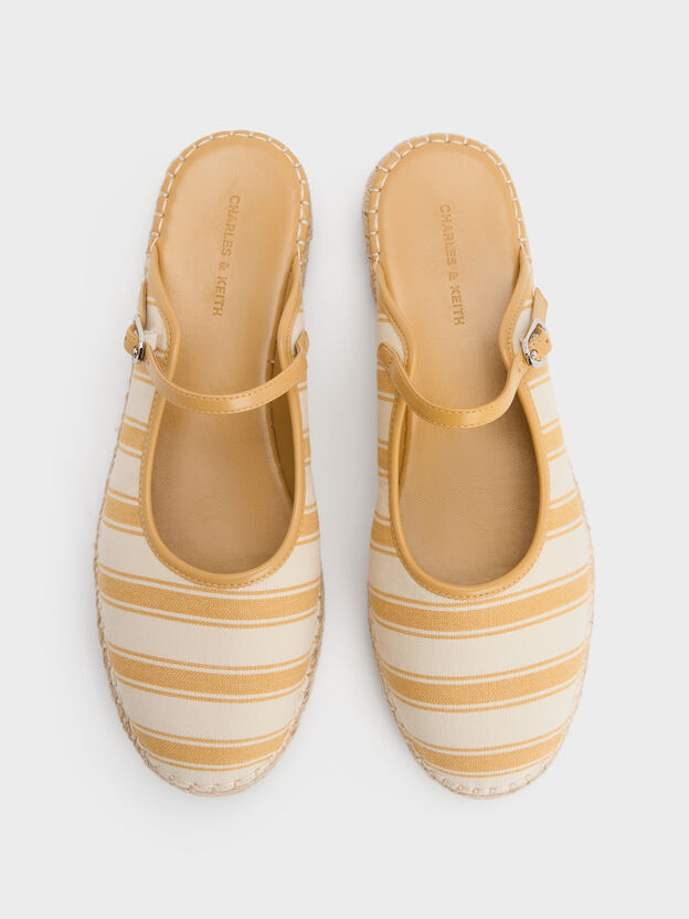 Striped Mary Jane Espadrille Mules, Yellow, hi-res