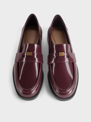 Georgina Leather Metallic-Accent Penny Loafers, Burgundy, hi-res
