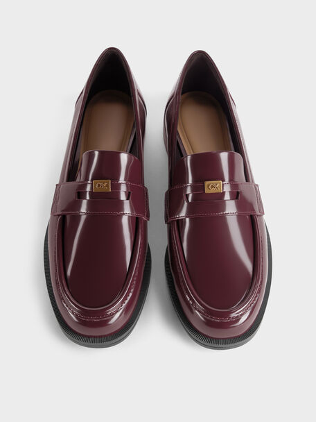 Georgina Leather Penny Loafers, Burgundy, hi-res