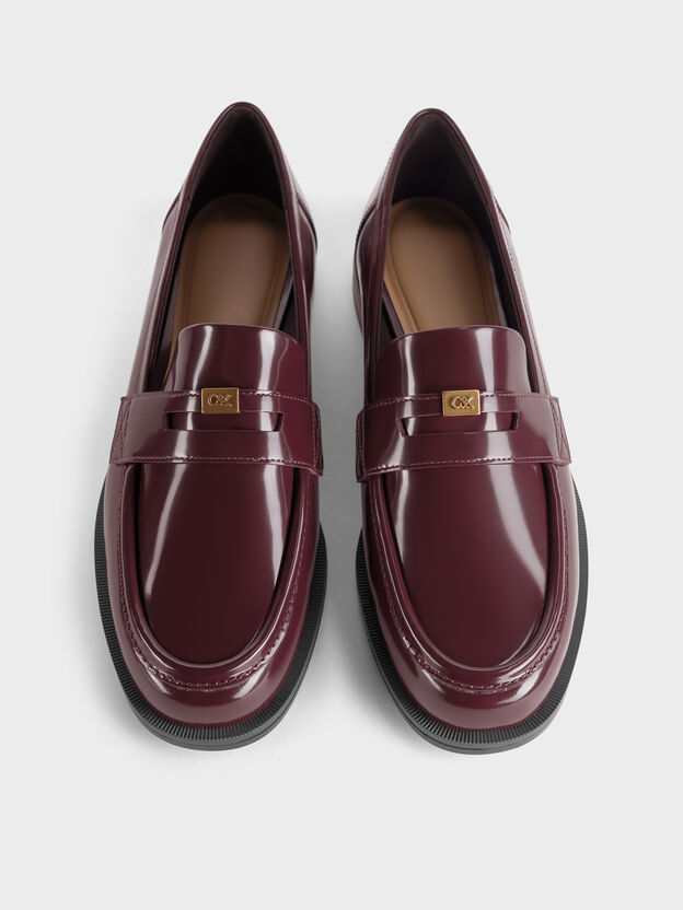 Georgina Leather Penny Loafers, Burgundy, hi-res