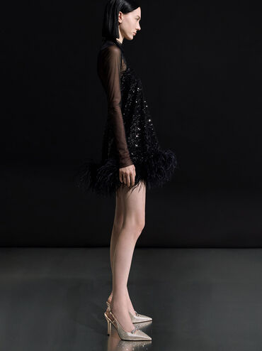 Recycled Polyester Crystal-Embellished Bow Slingback Pumps, Sand, hi-res