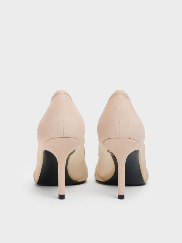 Faux Suede & Mesh Pointed Pumps, Beige, hi-res