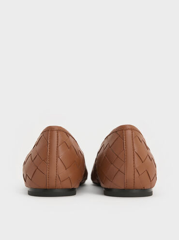 Ivette Woven Bow Ballet Flats, Brown, hi-res