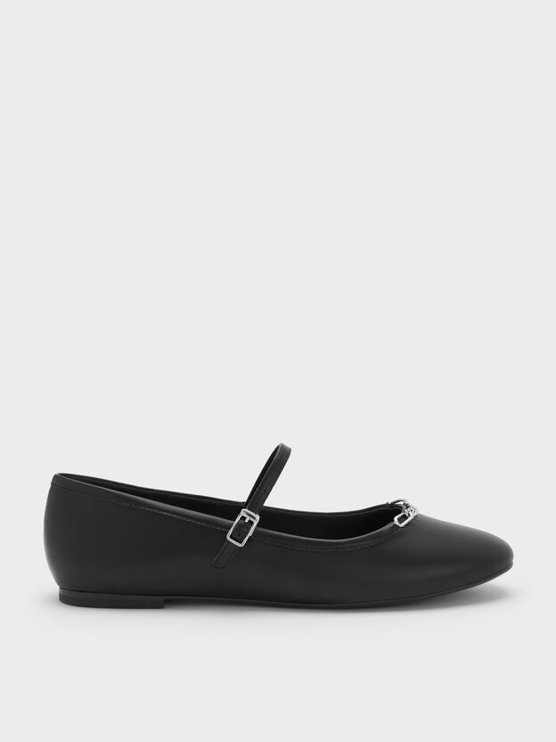 Shila Chain Mary Jane Flats, Black, hi-res