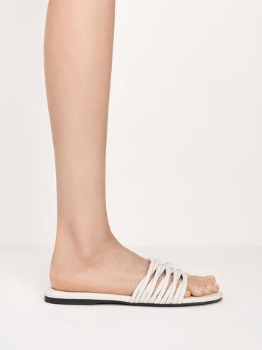 Woven Slide Sandals, White, hi-res