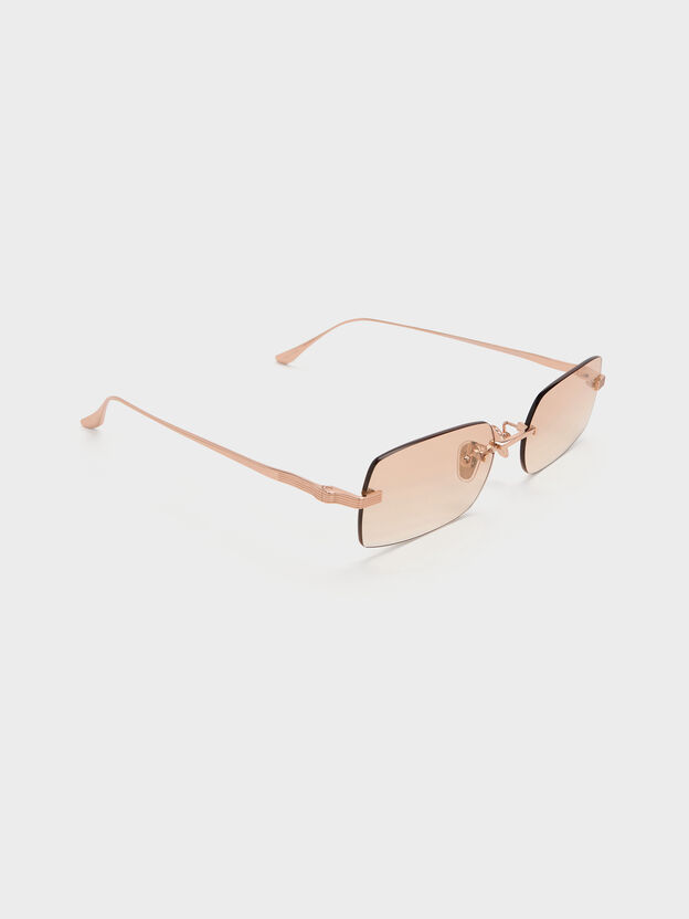 Easton Rimless Rectangular Sunglasses, Rose Gold, hi-res
