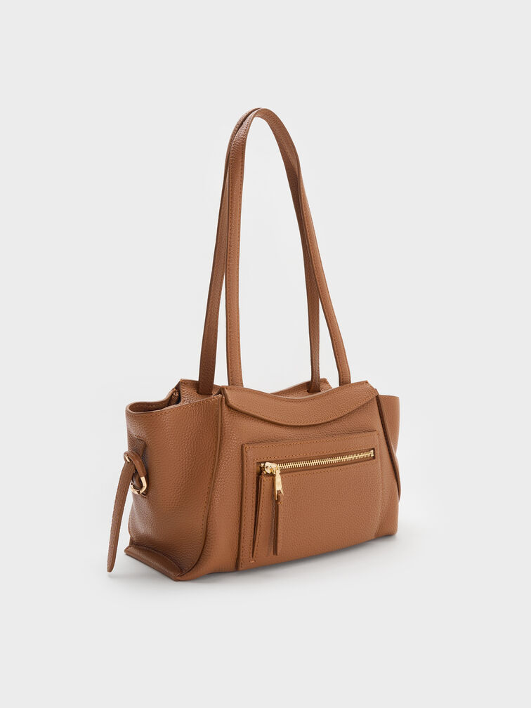 Leather Trapeze Tote Bag, Cinnamon Tan, hi-res