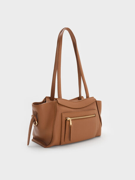 Leather Trapeze Tote Bag, Cinnamon Tan, hi-res