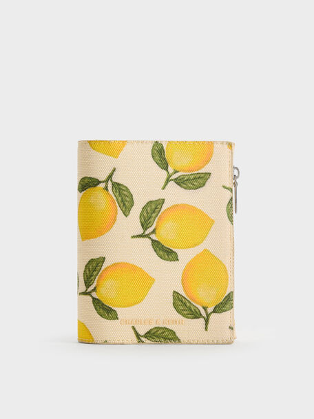 Noelle Canvas Lemon-Print Passport Holder, Butter Yellow, hi-res