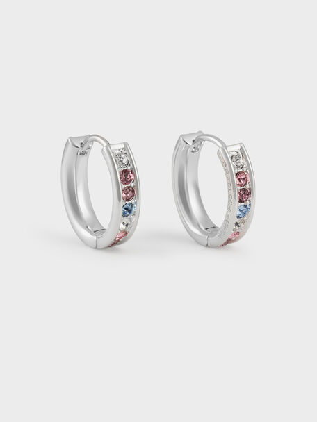 Maeve Crystal-Embellished Hoop Earrings, Silver, hi-res