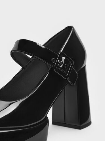 Patent Block-Heel Platform Mary Jane Pumps, Black Patent, hi-res
