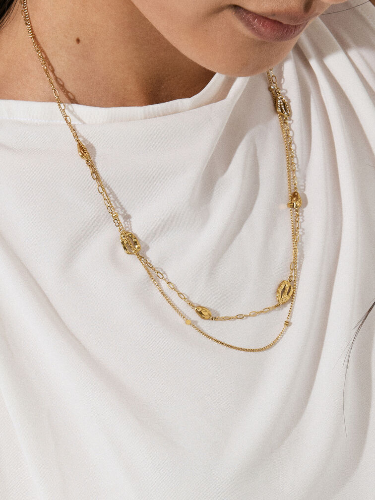 Aine Crystal Double-Chain Necklace, Gold, hi-res