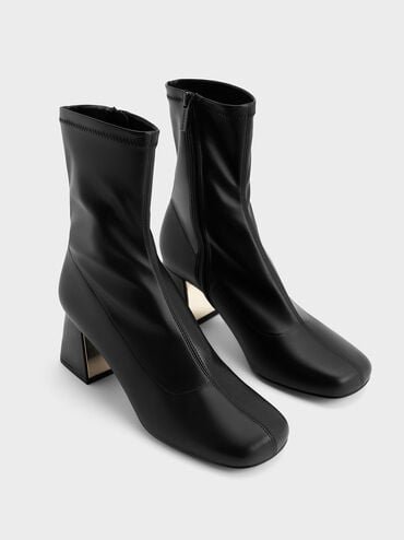 Jully Metallic Trapeze Heel Ankle Boots, Black, hi-res