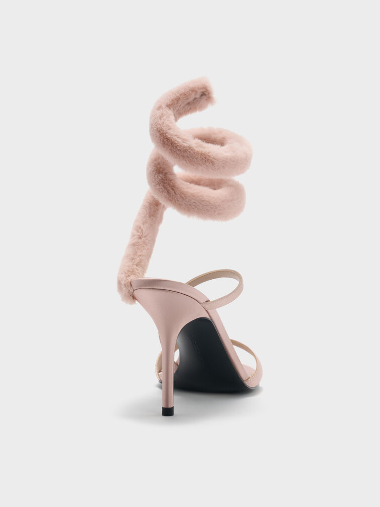 Emila Furry Wraparound Heeled Sandals, Light Pink, hi-res
