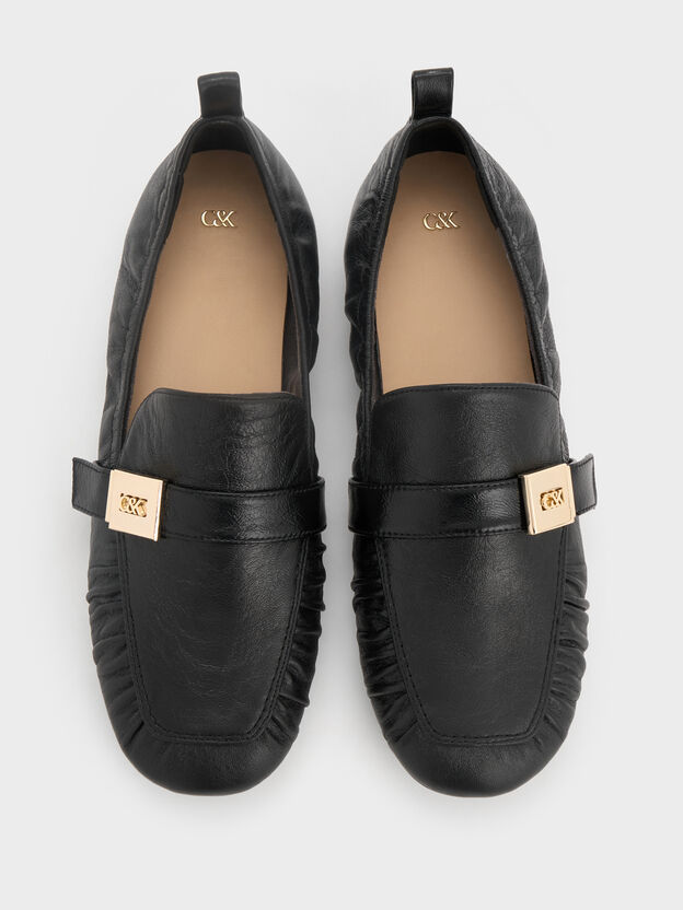 Cody Leather Ruched Loafers, Black, hi-res
