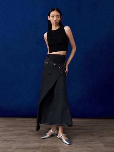 Recycled Polyester Ruched-Strap Mary Janes, Silver, hi-res