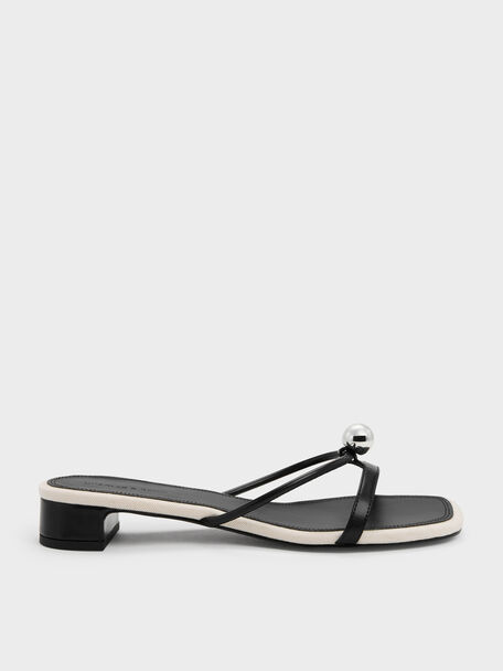 Georgie Metal-Ball Heeled Mules, Black, hi-res