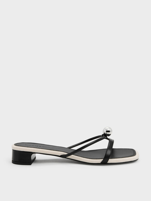 Georgie Metal-Ball Heeled Mules, Black, hi-res