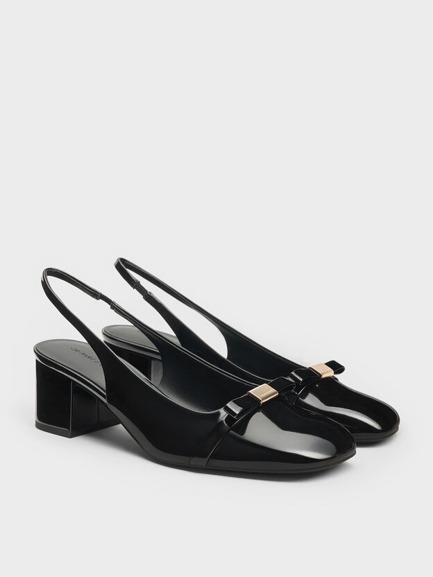 Dorian Patent Bow Slingback Pumps, Black Patent, hi-res