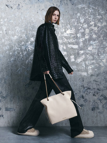 Arya Braided-Chain Tote Bag, Cream, hi-res