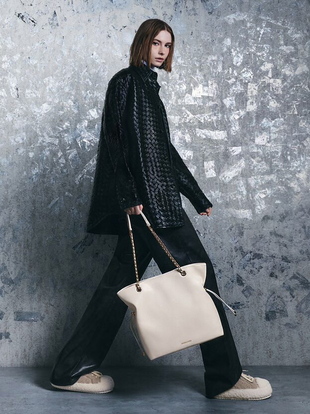 Arya Braided-Chain Tote Bag, Cream, hi-res