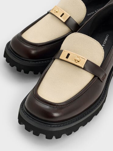 Lando Canvas Two-Tone Metallic-Accent Platform Loafers, Multi, hi-res