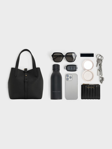 Mini Beryl Belted Bucket Bag, Black, hi-res
