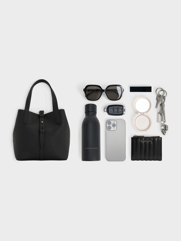 Beryl Belted Bucket Bag, Black, hi-res